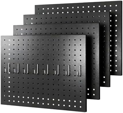 4-Pack Heavy-Duty Metal Pegboard Organizer Kit - 16"x12" Black Steel Wall Control Panels with 8 Hooks for Garage Tools, Craft Rooms, and Home Office Storage by Unknown