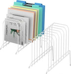 Incline Sorter Desk File Organizer, Metal Desk Magazine Folder Holder with 8-Section Vertical Compartments Rack File Organizer for Office, Home, School (2, White) by MINDEPOT