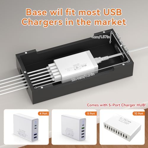 Bamboo Charging Station with 5 Port Charger HUB & 5 Cables-Black - Image 4