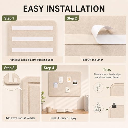 Felt Bulletin Board for Wall 48" x 36" Unfolded Size, Large Frameless Felt Pin Board, Soft Cork Board Alternative for Office, Home Planning, Notes, Photos & Wall Decor, Foldable Shipping, Easy Install - Image 6