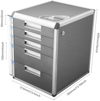 Desk Organizer with 5 Drawers, Metal Desktop Storage Cabinet File Holder with Locks and Keys, Filing Case Literature Organizer for Office Home, L12.4*D13.8*H16in, Silver & Grey - Image 2