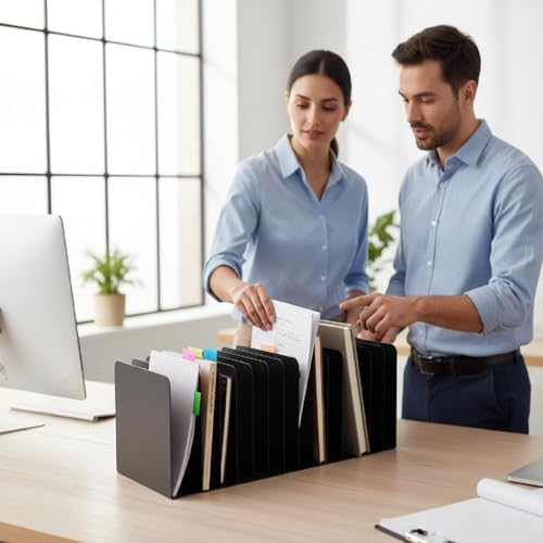Suzile Metal Desktop File Organizer, 15 Compartment, Vertical File Sorter - Image 6