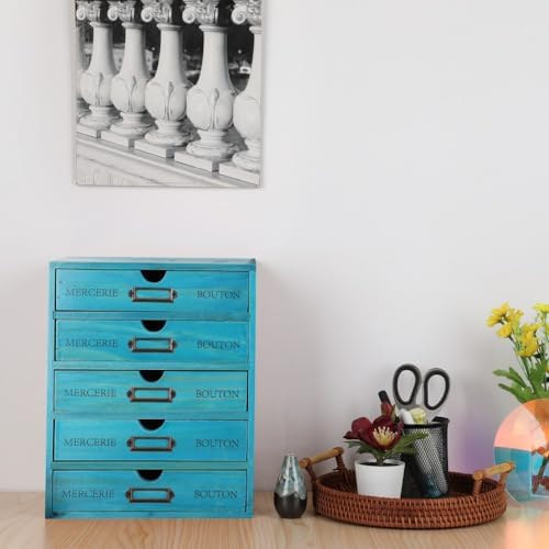 Small Wooden Drawers Wooden Box with Drawer, Blue 5 Wood Drawer - Image 2