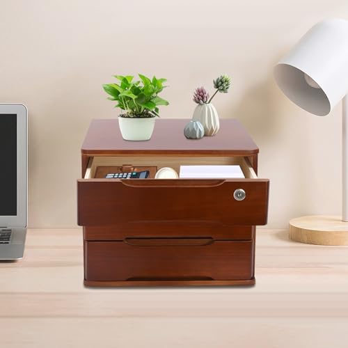 Wood Desk Organizer with 3 Drawers, Lockable Desktop Countertop Storage Cabinet for Home Office Supplies File Tabletop Storage Box, 15.35" x 11.81" x 12.2" (Dark Brown) - Image 4
