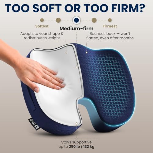 5 STARS UNITED Seat Cushion - Memory Foam Chair Cushion for Tailbone Pain Relief - Ergonomic Support for Coccyx, Sciatica & Butt - Office, Desk & Gaming Chair, Car Seat, Wheelchair, Airplane, Blue - Image 6