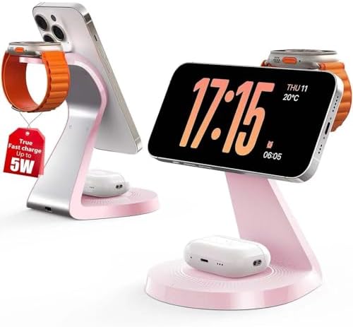 3 in 1 Charging Station for Apple Devices, Mag-Safe Charger Stand Fast Charging, Wireless Charger for iPhone 16/15/14/13/12 Series, & AirPods, & iWatch (USB-C Charger Included) by LONGCONN