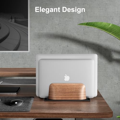 UPERGO Vertical Laptop Stand, Walnut Headphone Stand for Desk - Image 3