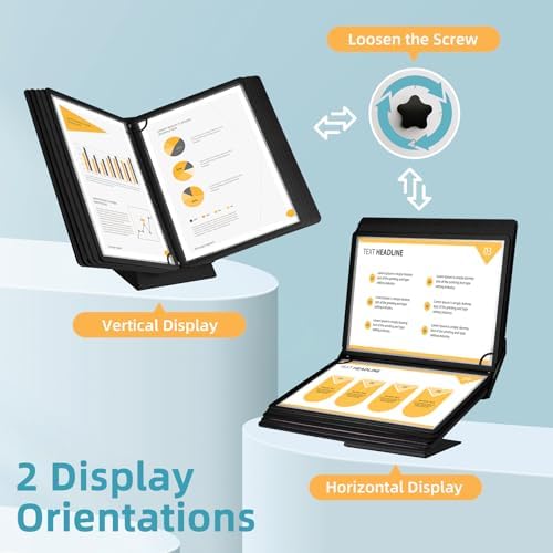 10-Pocket Desk Reference Organizer with Sturdy Metal Base, Flip Desktop Display System for Desk or Wall Mount, 10 Double-Sided Panels to Hold 20 Sheets Letter Size Document for Business Office - Image 5