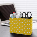 Pens Holder, Pencils Holder for Desk Organizer, Yellow Polka Dots PU Leather Pencil Cups Desktop Stationery Storage Makeup Brush Holder Pens Organizer for Office Home - Image 5