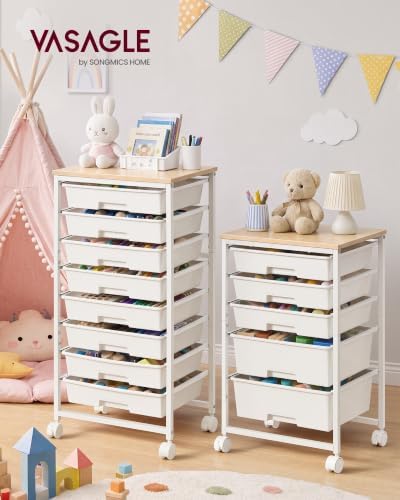 VASAGLE Rolling Cart with Drawers,5 Drawers Storage Cart, White - Image 2