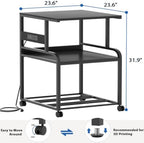 Homieasy 3D Printer Stand with Power Outlet, 23.6" x 23.6", Black - Image 6