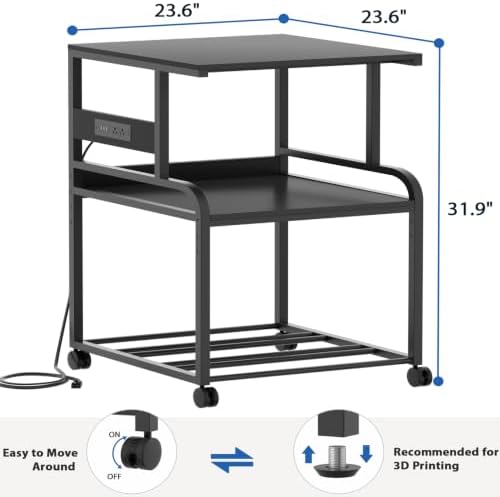 Homieasy 3D Printer Stand with Power Outlet, 23.6" x 23.6", Black - Image 6