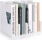 LALOBLUE White Vertical File Organizer, 4 Section Magazine Holder for Desk, Desktop File Folder Rack for Books, Magazines, Documents and Notebooks, Office Home School by Laloblue