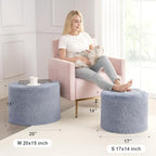Hansleep Round Pouf Ottoman Foot Rest, Footstool, 17 x 14 Inch, Grey - Image 2