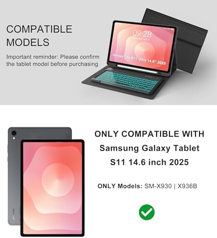 for Samsung Galaxy Tab S11 Ultra 14.6 Inch 2025 Backlit Keyboard Case, Galaxy Tablet S11 Ultra Case Keypad with S Pen Holder, 7-Color Backlight Keyboard for Samsung Tab 14.6'' SM-X930/X936B, Black - Image 2