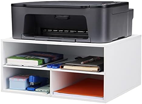 EMERIT Printer Stand for Desk - 2 Tier Desktop Printer Stand with Paper Storage, Printer Riser Organizer for Home Office, Holds up to 30 lbs, White by eMeritDirect