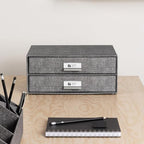 Bigso Birger 2-Drawer Canvas Fiberboard Easy Pull Handle Box - Desktop Drawers for A4 and Letter Size Papers - Desk Drawers with Metal Label Holder - 13.1in x 10in x 5.7in - Melange Grey - Image 2
