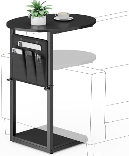 Vagusicc C Shaped End Table, Adjustable Height Small Side Table for Couch and Recliner, 32" Tall Couch Side Table Slide Under Sofa Tray Desk with Storage Bag for Living Room and Bedroom, Black by Vagusicc