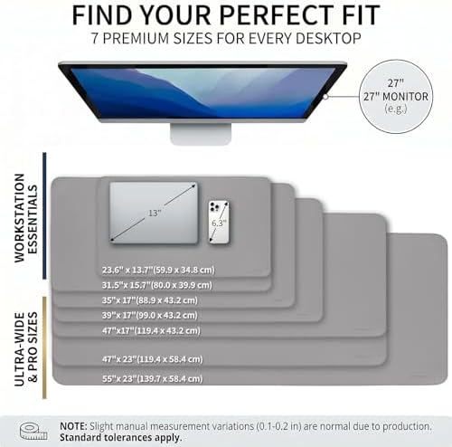 Large Desk Pad Non-Slip Desk Mat Protector for Keyboard Mouse Waterproof Vegan Leather Surface Faux Leather Laptop Mat Smooth Mouse Pad Premium Gift Tube Mist Gray 47" x 23" - Image 3