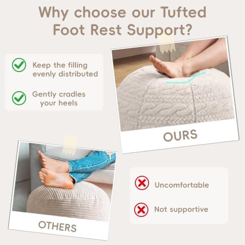 Hobestluk Stuffed Pouf Ottoman Footrest, Round Footstool,Small,Oatmeal - Image 4
