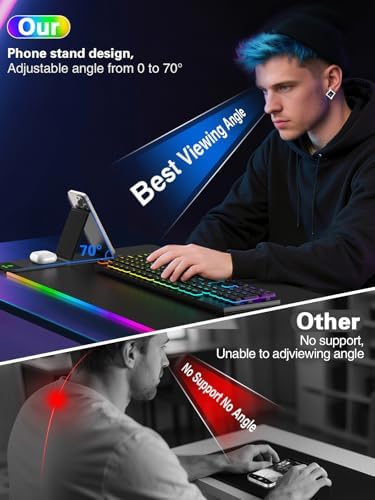 Mouse Pad with Foldable Phone Holder & Wireless Charger, XXL RGB Gaming Mousepad 31.5"x15.8" Large Desk Mat for Keyboard, Black Desk Pad with Dual Qi Charging Station | 11 Colors 5 Modes | Waterproof - Image 2