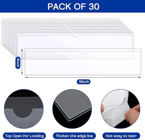 Chinco 30 Pcs Self Adhesive Clear Index Card Pockets,18 x 4 Inches - Image 2