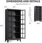 COFaR 71" Black Metal Pantry Cabinet with Glass Doors for Living Room - Image 2