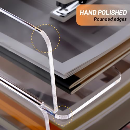 HeZone Enlarged Letter Paper Tray - Clear Acrylic Desk Organizers for Document Organization and File Storage - Stackable Office Accessories - 2 Pack (Large Tray V) - Image 4