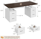 Farmhouse Desk with Drawers & Power Outlet, White Home Office Desk with File Organizer, 71" Executive Desk with Storage, Computer Desk with Privacy Panel - Image 2
