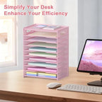 OUTWOLF 10 Tier Paper Organizer - Letter Tray Mesh Desk File Organizer with Handles for Office School Desktop, Pink - Image 6