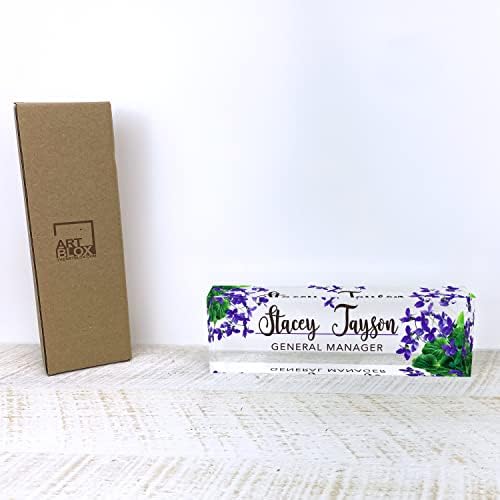 Artblox Personalized Name Plate For Desk | Violets Flowers Design On Clear Acrylic Glass | Custom Desk Name Plate Personalized With Your Name And Credentials For Teacher Phd Military Office Name Plate - Image 6