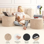 Hansleep Round Pouf Ottoman Foot Rest, Footstool, 20 x 15 Inch, Brown - Image 5