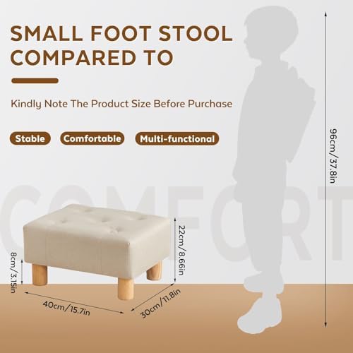 Small Foot Stool Ottoman, Linen Footstool Ottoman Foot Rest for Couch, Rectangle Footstools and Ottomans Small for Living Room, Entryway and Bedroom (Beige) - Image 2