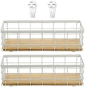 Set of 2 Small Wire Baskets, Narrow White Metal Storage Bins for Bathroom Counter & Kitchen, Farmhouse Rustic Organizer Trays for Pantry, Office, RV, Countertop Decoration (White) by Unknown