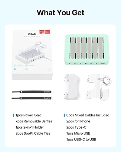 SooPii 60W 6-Port Charging Station for Multiple Devices with 6 Short Cables - Image 5