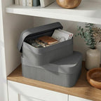 Decorative Storage Boxes with Lids - Set of 2 Fluted Photo Organizer Bins - Image 6