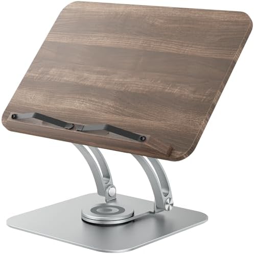 Tounee Book Stand for Reading, Adjustable Book Holder with 360° Swivel Base, Foldable Cookbook Stand Recipe Book Holder with Elastic Page Clips for Music Scores, Recipe, Tablet, Laptop-Silver by tounee