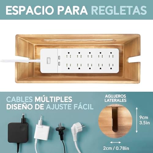 NATURE SUPPLIES Set of 2 Wooden Cable Management Boxes, Large and Medium Cord Organizer to Hide Wires and Power Strips for TV, Desk, Computer, Cable Storage and Organization, Dark Brown - Image 4