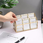 Hipiwe Vintage Gold Glass Business Card Holder, 2 Layers 6 Slots Vertical - Image 2