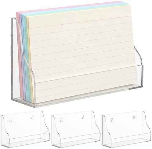 OMISTAR 4 PCS Index Card Holder, 5x8 Inch Clear Acrylic Desk & Wall Mount Postcard Holder with Adhesive Suction Base, Mail Holder Box for Index Organizer Desk Table Home Office (4PCS-B) by OMISTAR