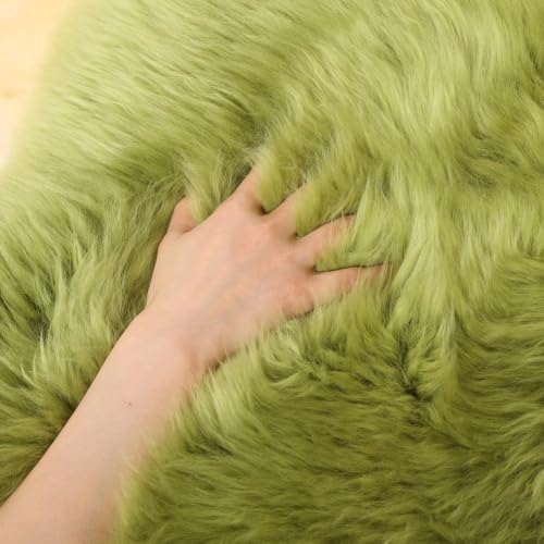 LLB Sheepskin Chair Covers Office Chair Cushion Dining Room Chair Pads Desk Chair Seat Cushion for Computer Chair Fur Area Rugs Pea Green, 18x18 Inch (Pack of 1) - Image 5