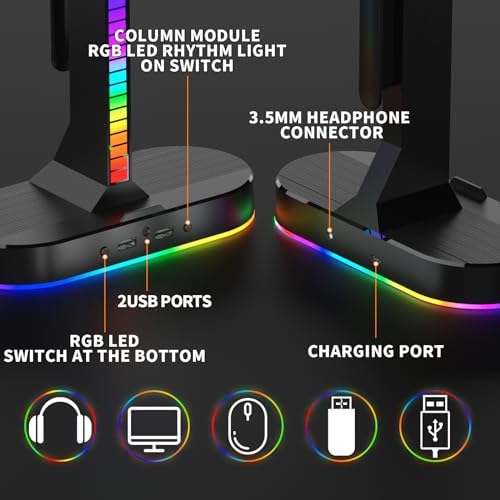 Dual Headphones Stand with Charger for Men, Headset Holder Stand for Desk - Image 2
