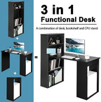 Tangkula Computer Desk with Bookshelf, Writing Study Desk with Storage Shelves & CPU Stand, Modern Compact Computer Workstation for Home & Office, Space-Saving Design (Black) - Image 5