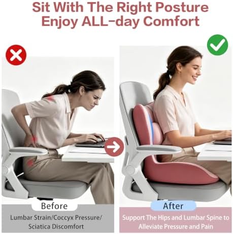 Office Chair Cushion with Adjustable Lumbar Support Pillow, Ergonomic Memory Foam Seat Cushion for Desk Chair, Tailbone Pressure Relief Cushion with Back Support Pillow for Car Seat - Image 2