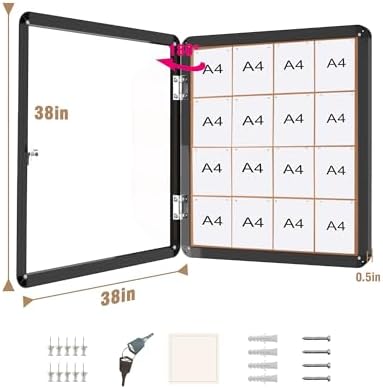 Mifuro 38"x38" Enclosed Bulletin Board, Lockable Weather-Resistant Aluminum Cork Noticeboard for School & Office, Black Frame w/Cork - Image 5