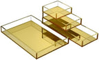 Gold Acrylic Desk Organizer for Office or Home Desk Drawer Dividers, Makeup Vanity Storage Bins, Stackable 4-Pack, Acrylic Accessory and Half Accessory Tray/Small Tray - Image 4