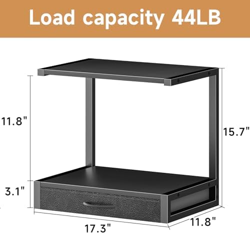 YAOHUOO 2-Tier Desktop Printer Stand with Fabric Drawer,17.3"x11.8" Black - Image 6