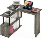 Furinno Moore L-Shape Computer Desk with 3-Tier Shelves, French Oak - Image 5