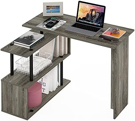 Furinno Moore L-Shape Computer Desk with 3-Tier Shelves, French Oak - Image 5