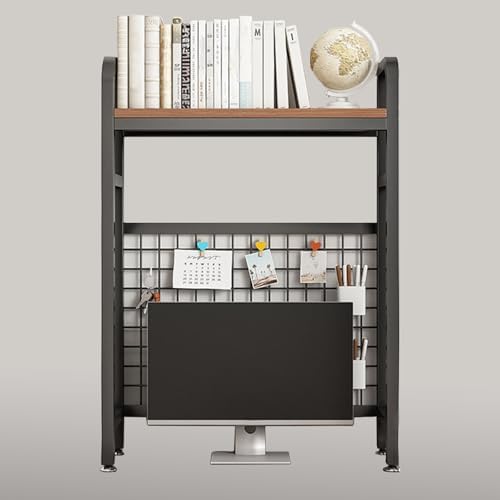 Desk Shelf Bookcase 1-Tier Metal Desktop Bookshelf Hutch with Grid Panel and DIY design possible Multipurpose Storage Organizer Display Rack for Dorm Office Home Computer Desk(Black 21.7"×7.9"×38.6") by CDYYIQ